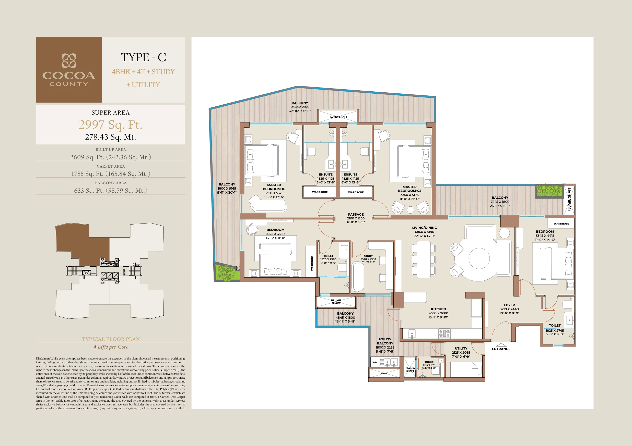 Type C 4 BHK Floor Plan Cocoa County Sector 88A