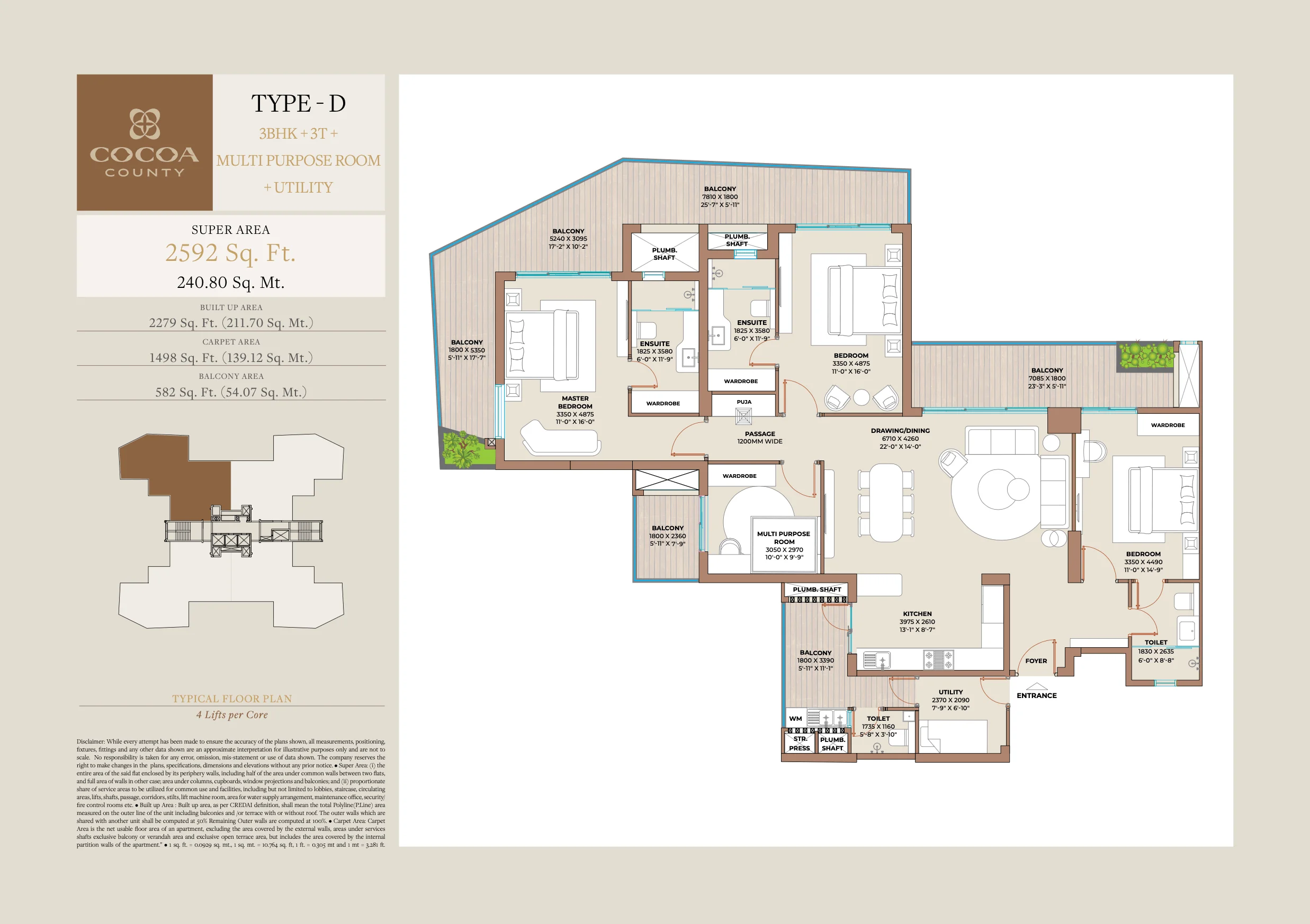 Type D 3 BHK Floor Plan Cocoa County
